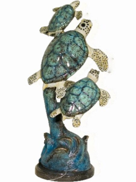 Three turtles swimming fine art sculpture high end statues ocean sea